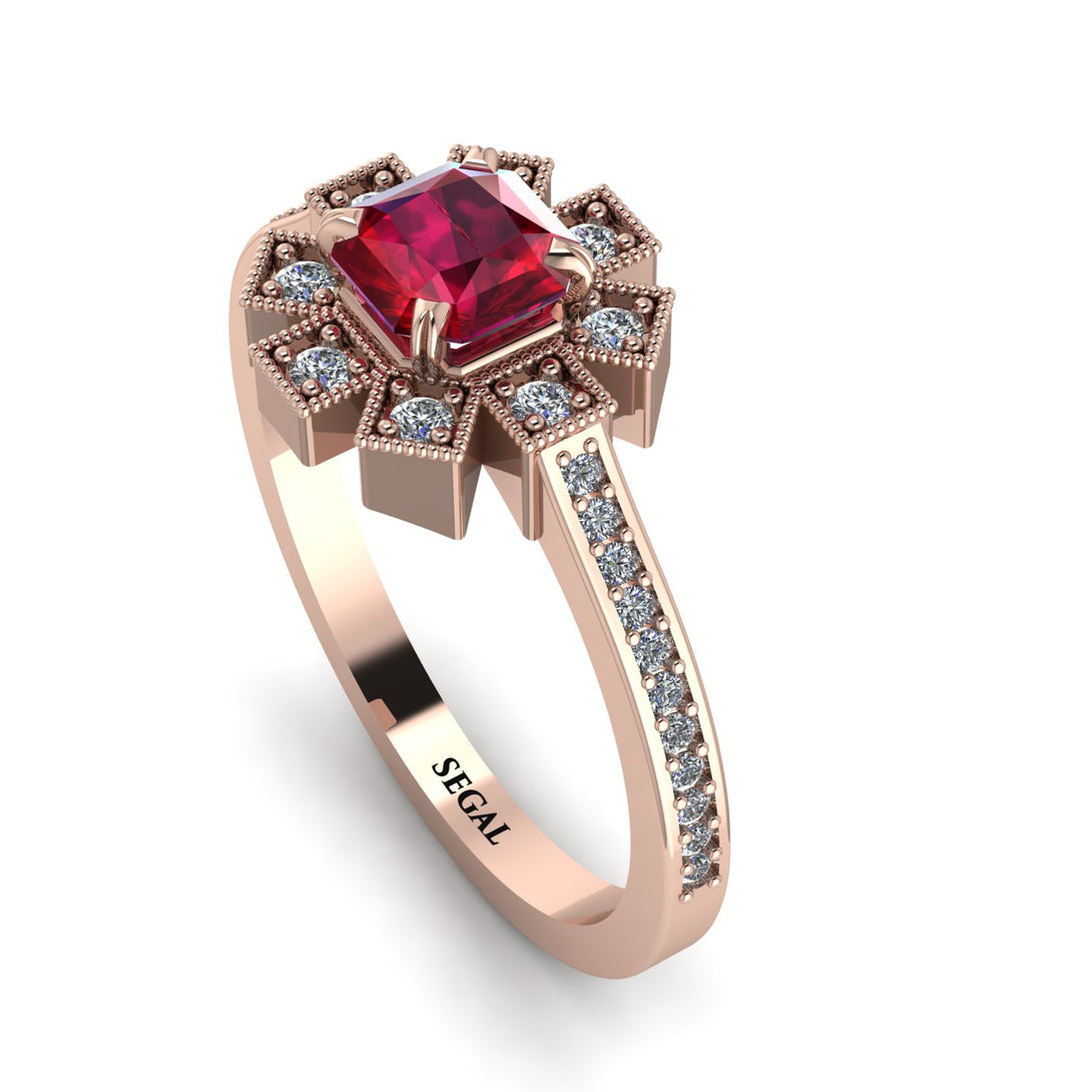Geometrical Radiant Ruby Engagement Ring - Jennifer No. 11