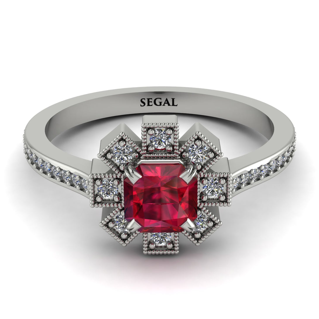 Geometrical Radiant Ruby Engagement Ring - Jennifer No. 12