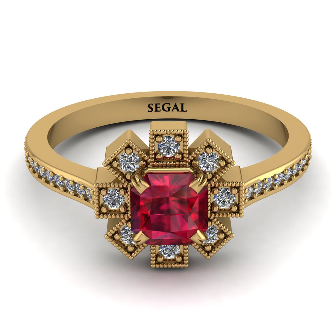 Geometrical Radiant Ruby Engagement Ring - Jennifer No. 10