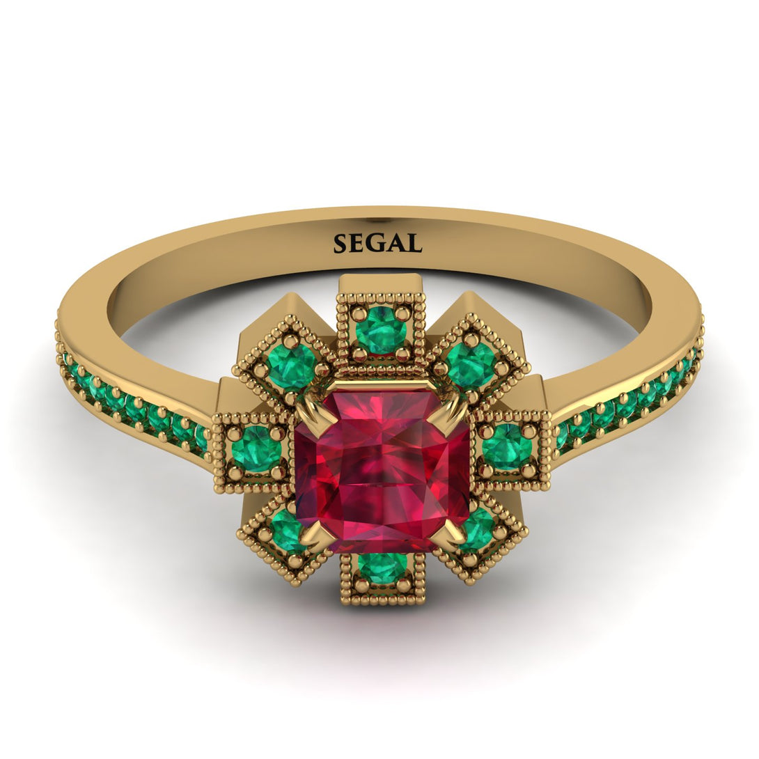 Geometrical Radiant Ruby Engagement Ring - Jennifer No. 25