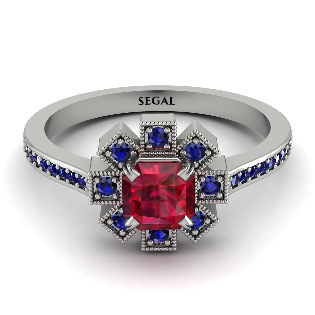 Geometrical Radiant Ruby Engagement Ring - Jennifer No. 72