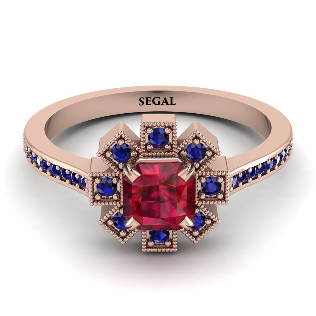 Geometrical Radiant Ruby Engagement Ring - Jennifer No. 71