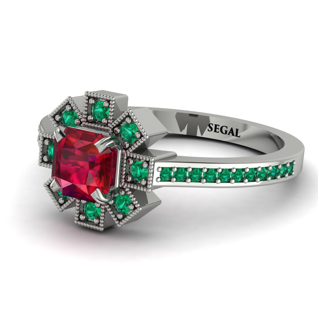 Geometrical Radiant Ruby Engagement Ring - Jennifer No. 27