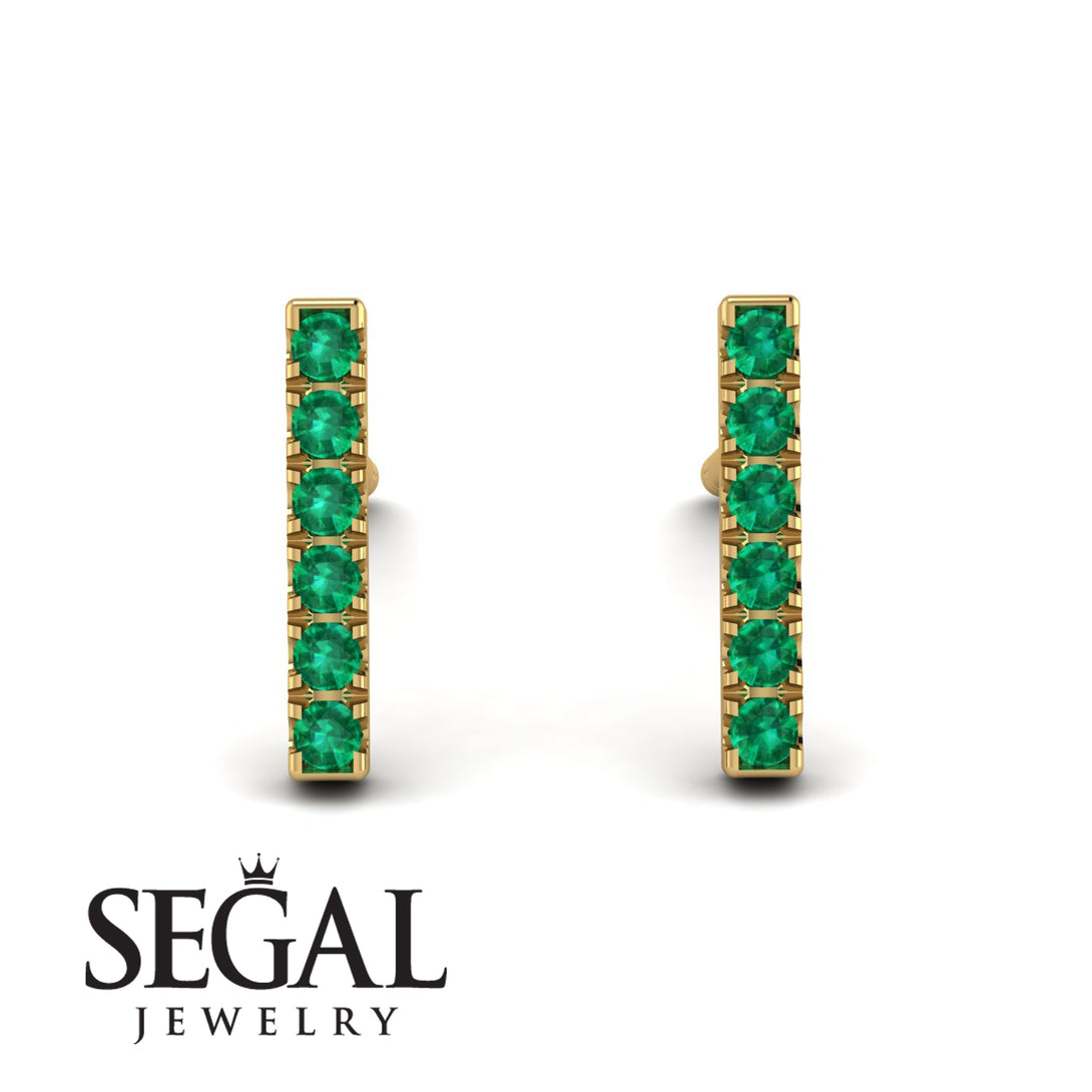 Geometrical Gold Bar Emerald Earrings - Bonnie No. 4