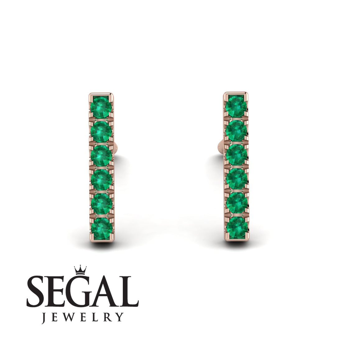 Geometrical Gold Bar Emerald Earrings - Bonnie No. 5