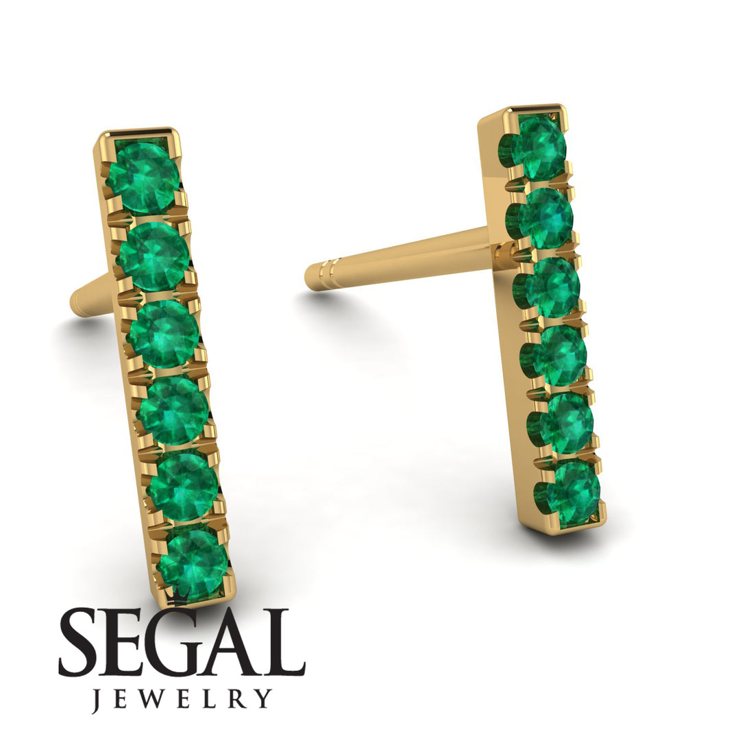 Geometrical Gold Bar Emerald Earrings - Bonnie No. 4