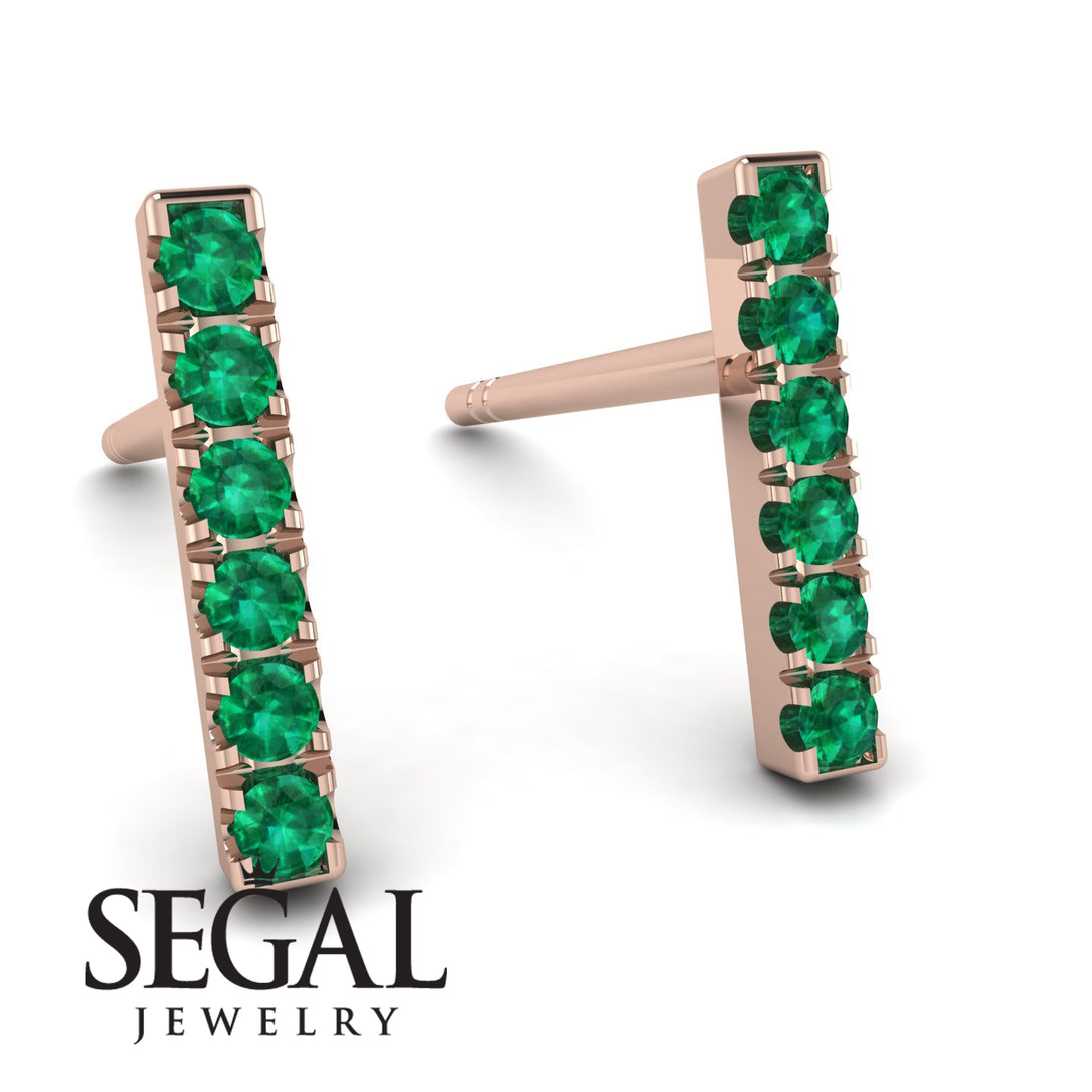Geometrical Gold Bar Emerald Earrings - Bonnie No. 5