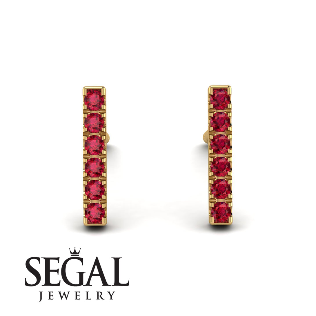 Geometrical Gold Bar Ruby Earrings - Bonnie No. 10