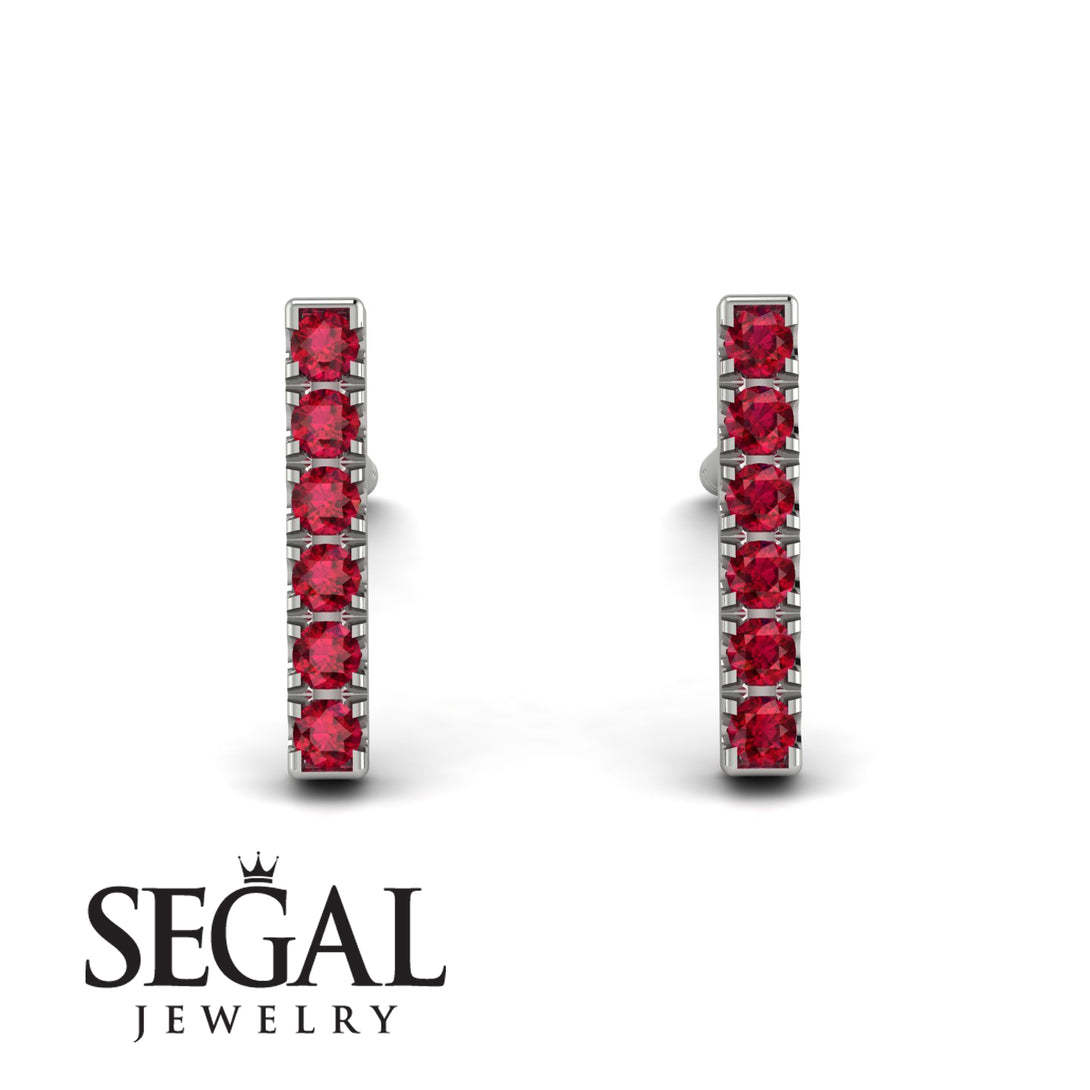 Geometrical Gold Bar Ruby Earrings - Bonnie No. 12