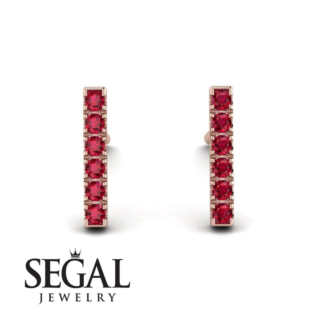 Geometrical Gold Bar Ruby Earrings - Bonnie No. 11