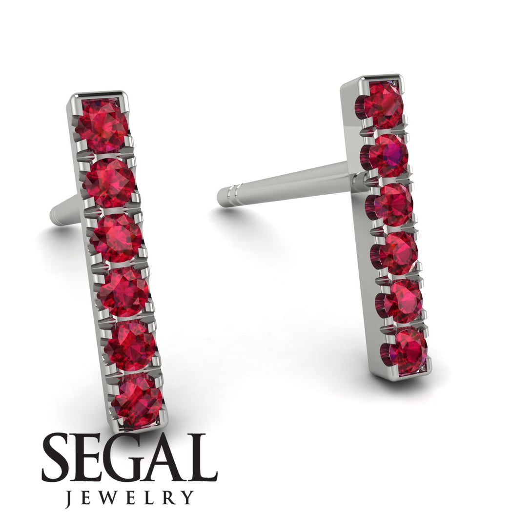 Geometrical Gold Bar Ruby Earrings - Bonnie No. 12