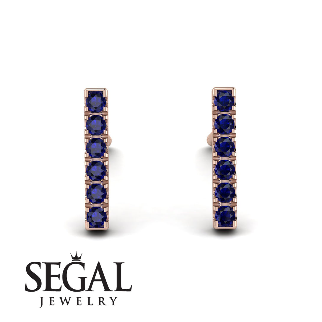 Geometrical Gold Bar Sapphire Earrings - Bonnie No. 14