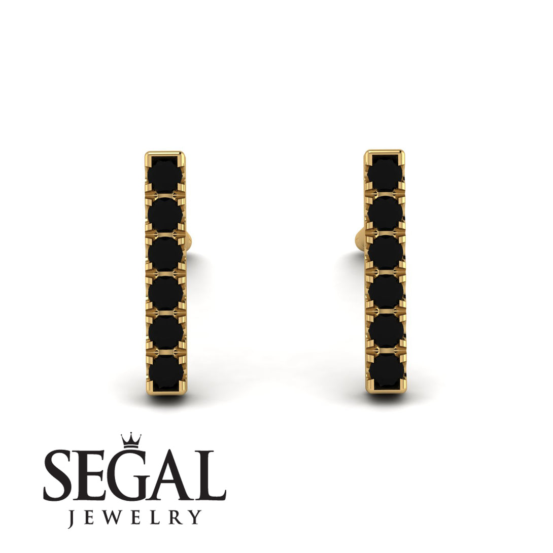 Geometrical Gold Bar Black Diamond Earrings - Bonnie No. 7
