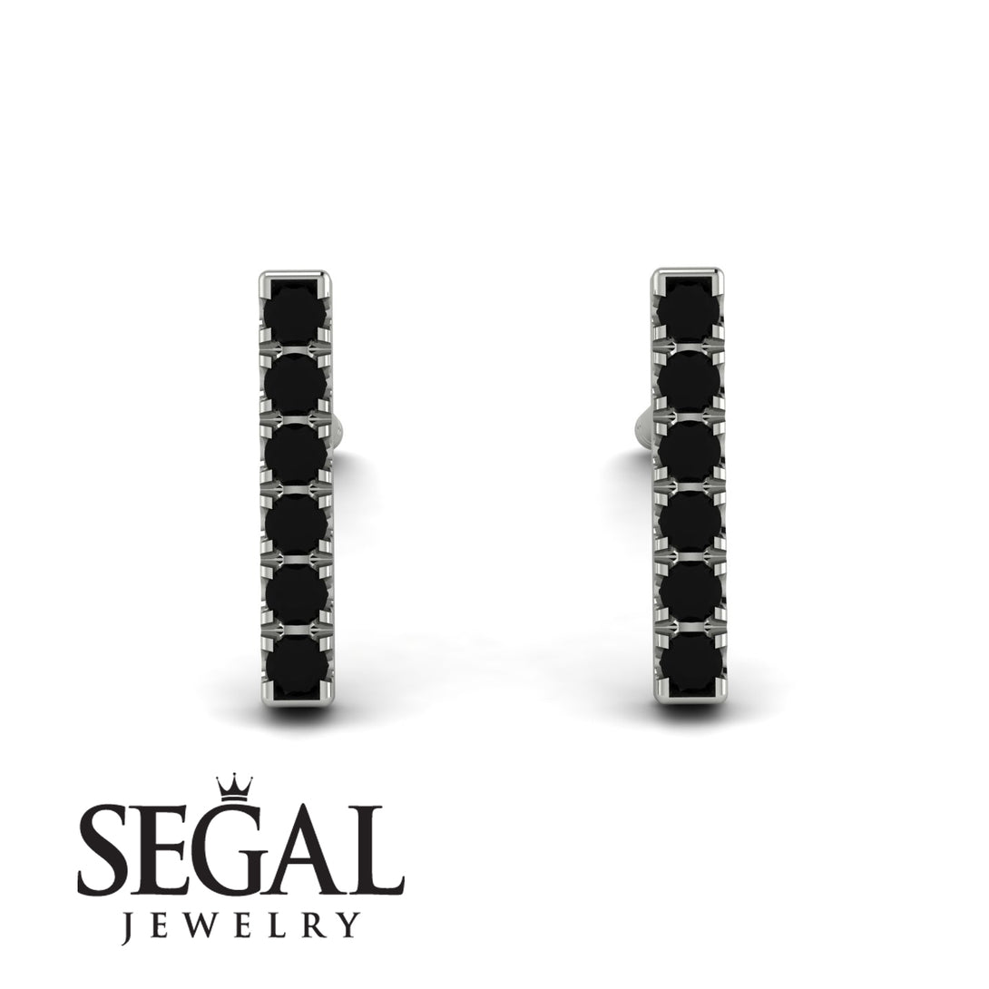 Geometrical Gold Bar Black Diamond Earrings - Bonnie No. 9