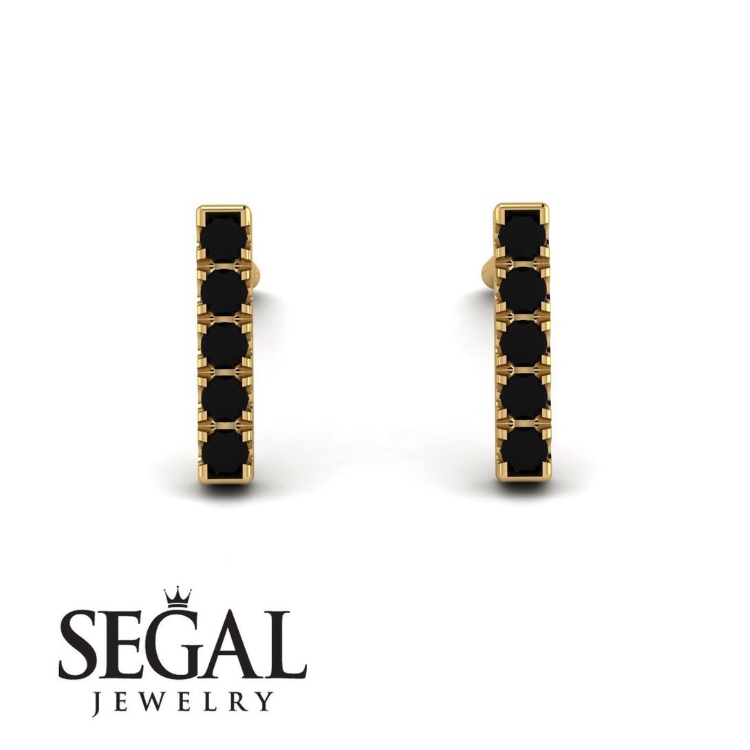 Geometrical Gold Bar Black Diamond Earrings - Bonnie No. 7