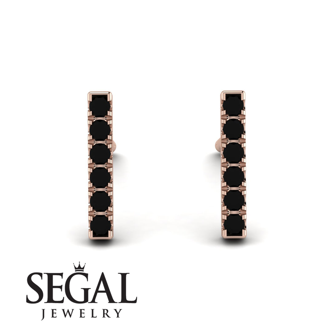 Geometrical Gold Bar Black Diamond Earrings - Bonnie No. 8