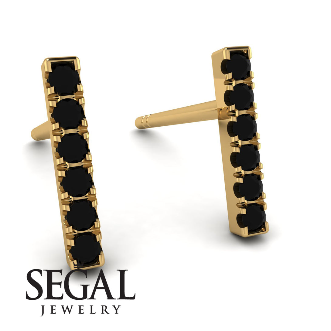 Geometrical Gold Bar Black Diamond Earrings - Bonnie No. 7