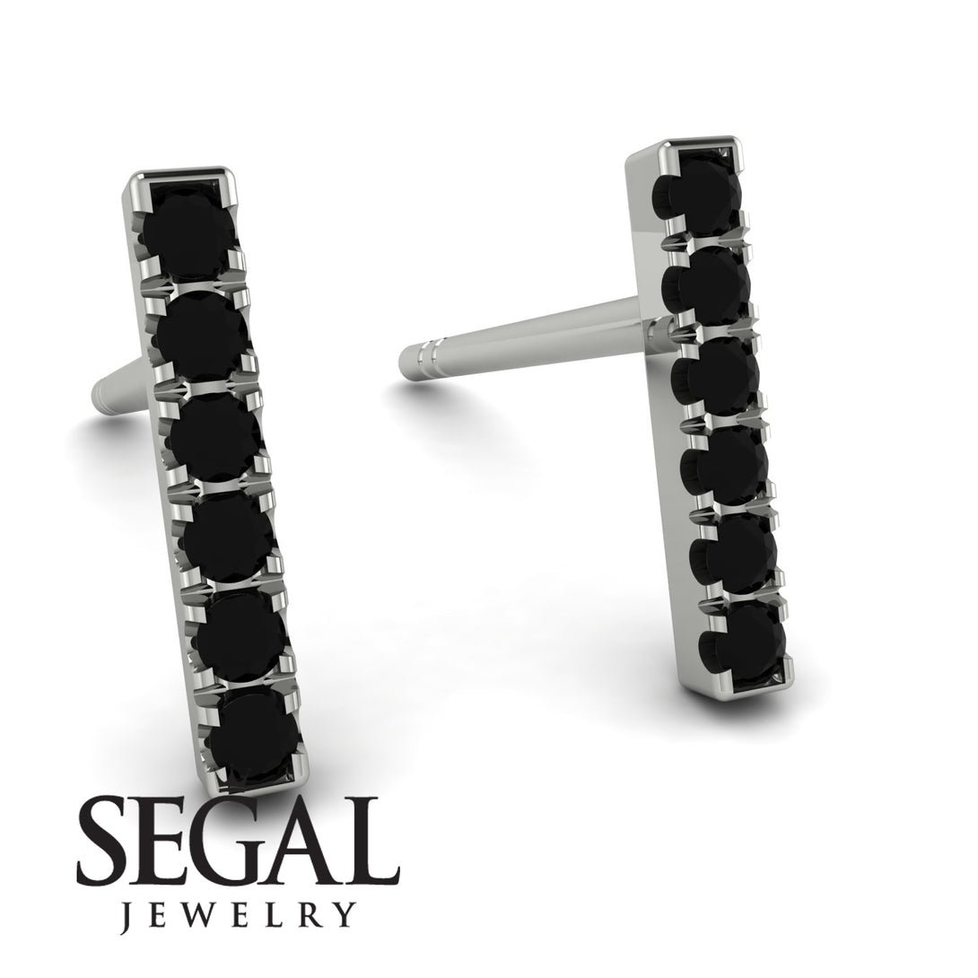 Geometrical Gold Bar Black Diamond Earrings - Bonnie No. 9