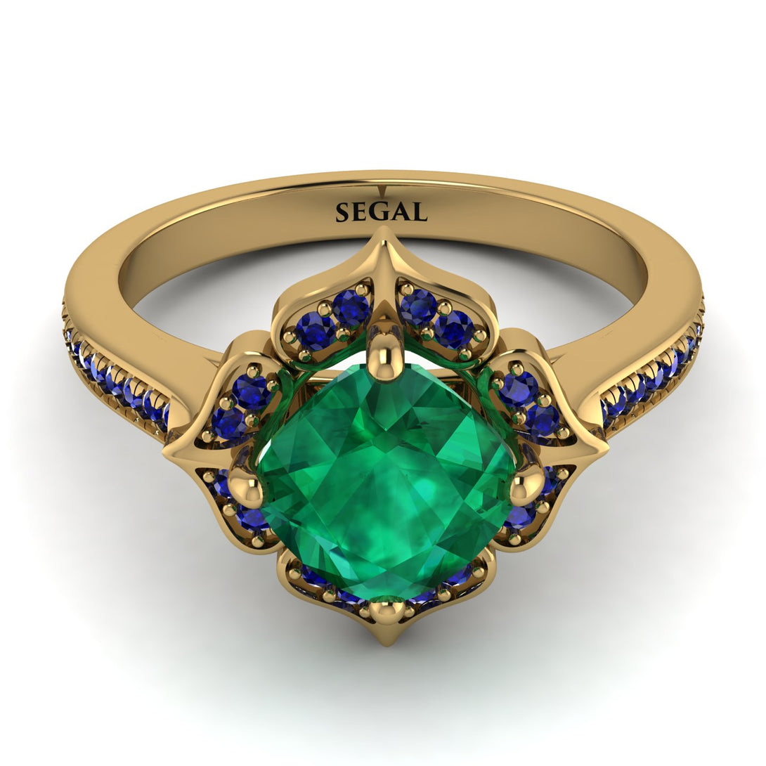 Glamorous Cushion Emerald Halo Engagement Ring - Susan No. 64
