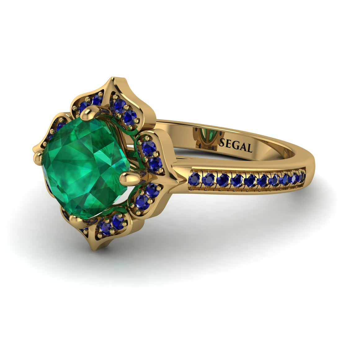 Glamorous Cushion Emerald Halo Engagement Ring - Susan No. 64