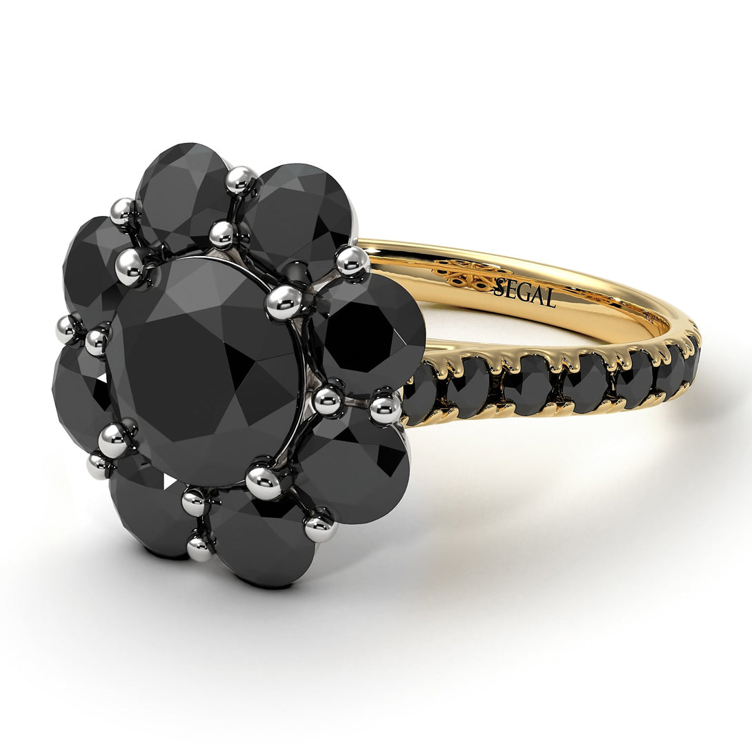 Two Tones Glamorous Black Diamond Halo Engagement Ring - Amaya No. 80