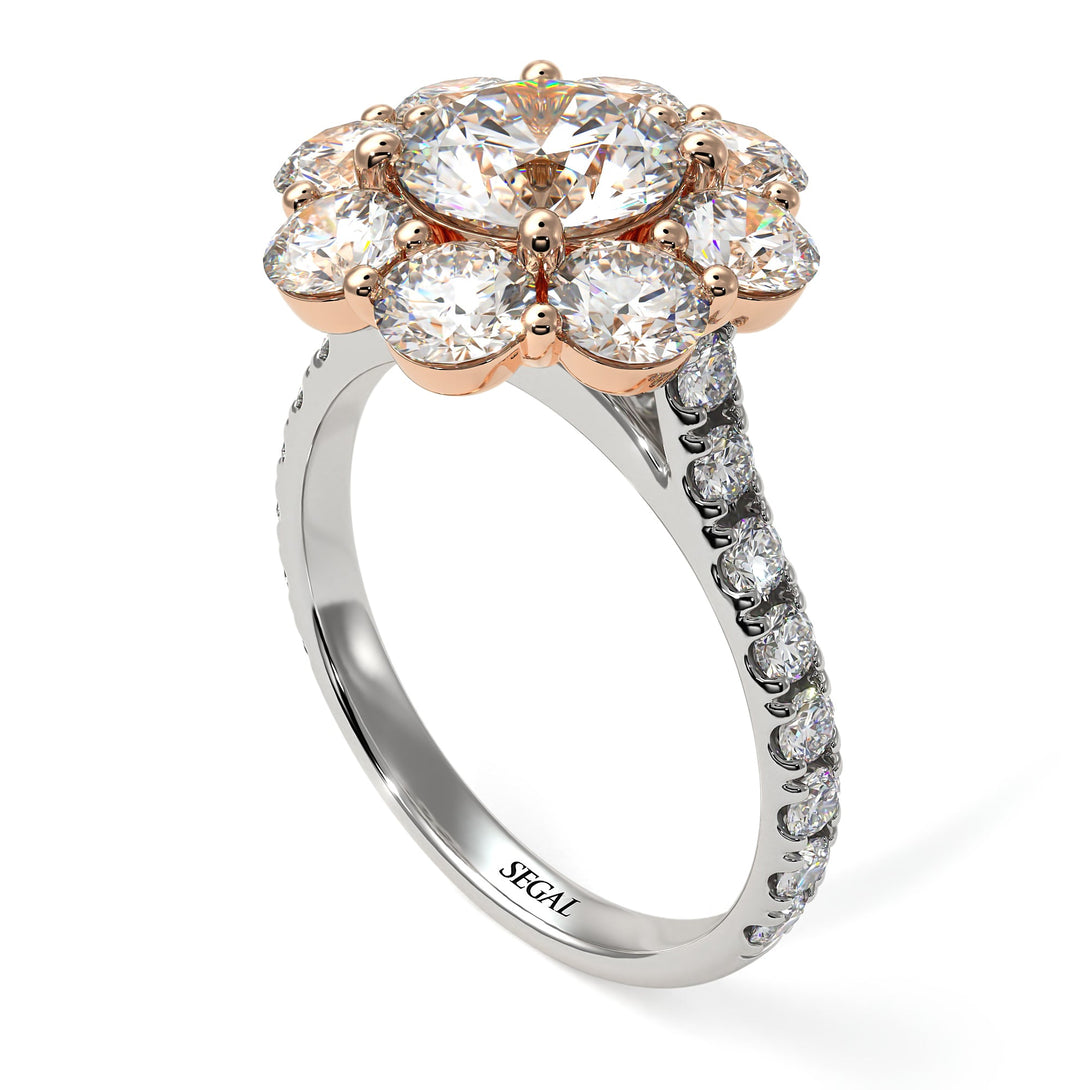Two Tones Glamorous Diamond Halo Engagement Ring - Amaya No. 78