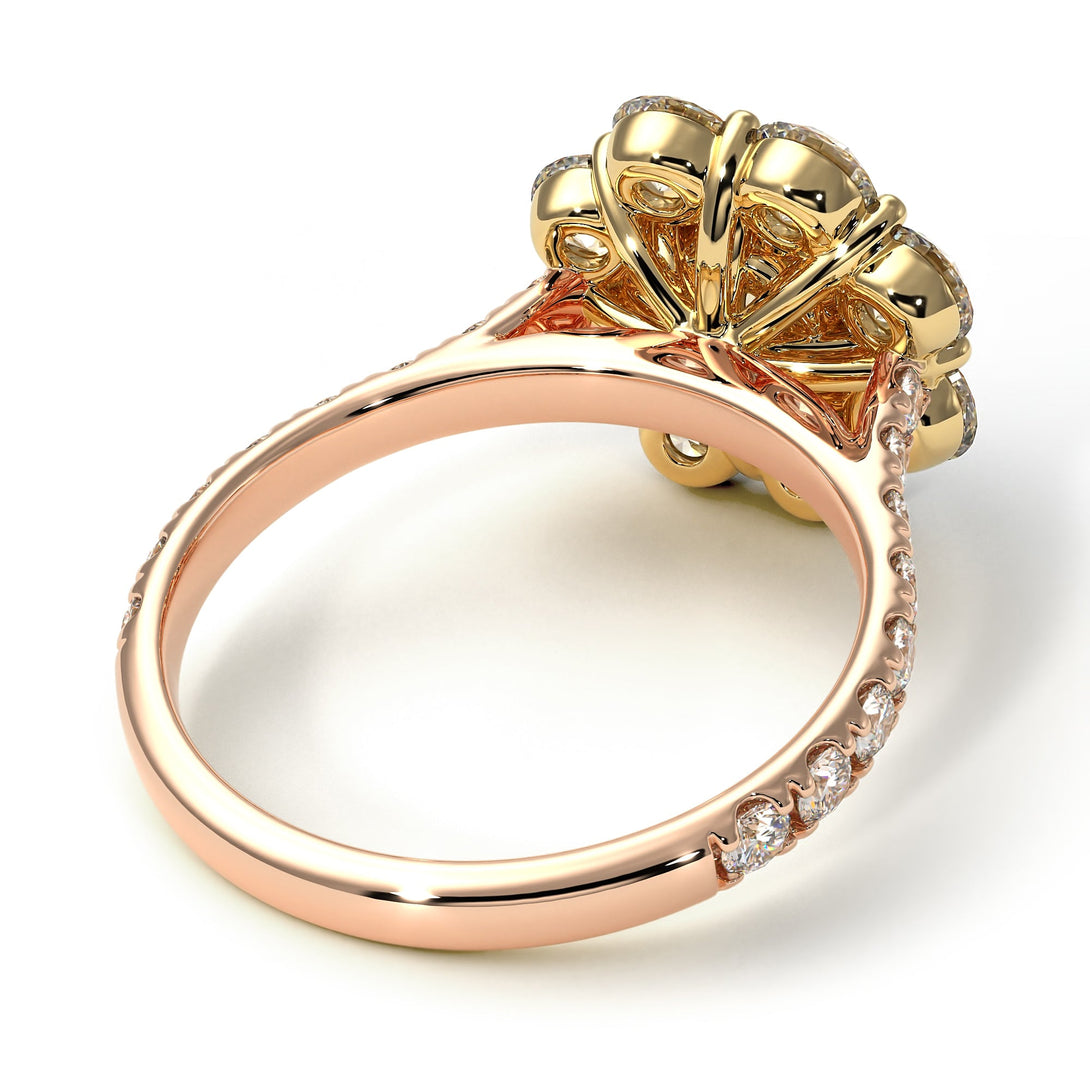 Two Tones Glamorous Diamond Halo Engagement Ring - Amaya No. 76