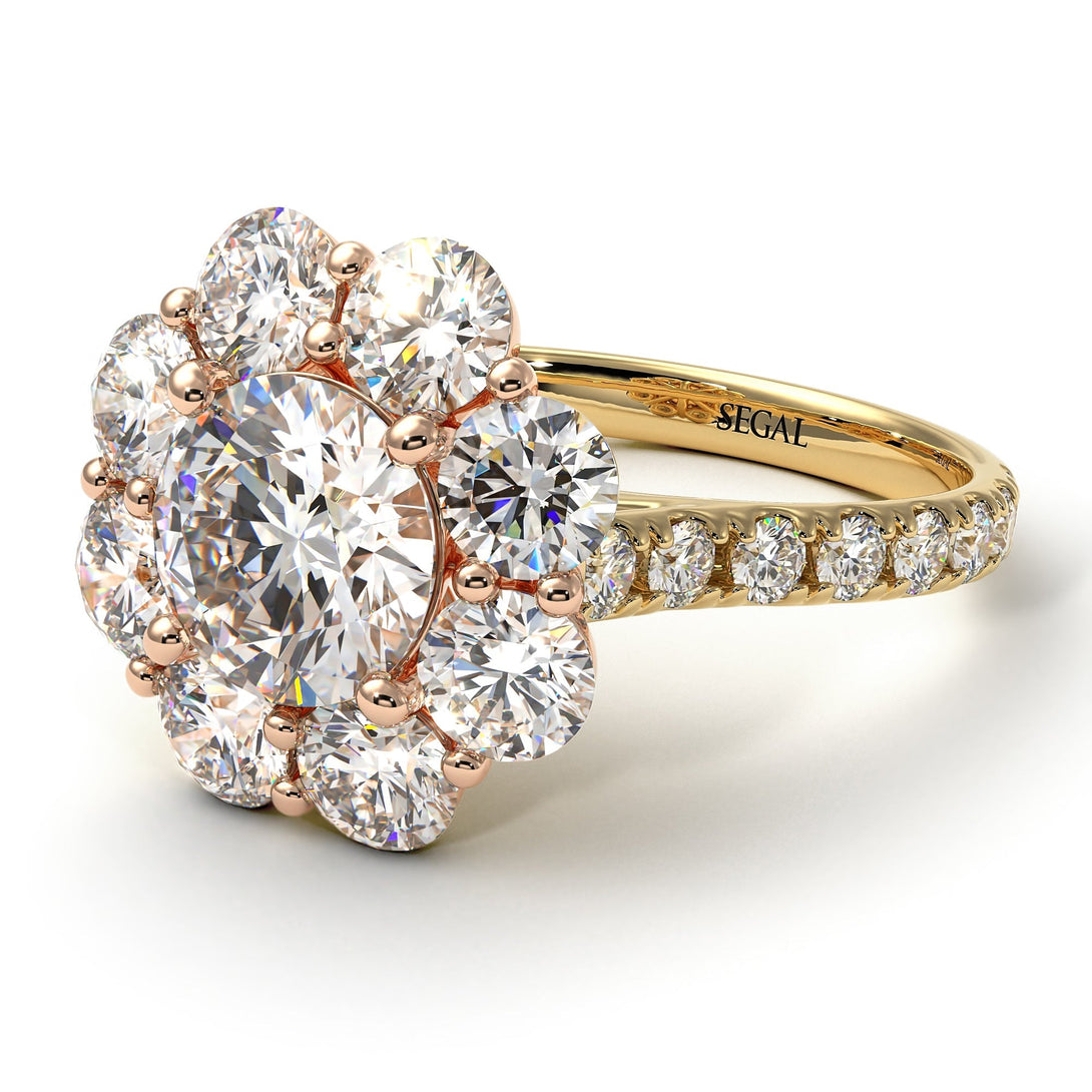 Two Tones Glamorous Diamond Halo Engagement Ring - Amaya No. 77