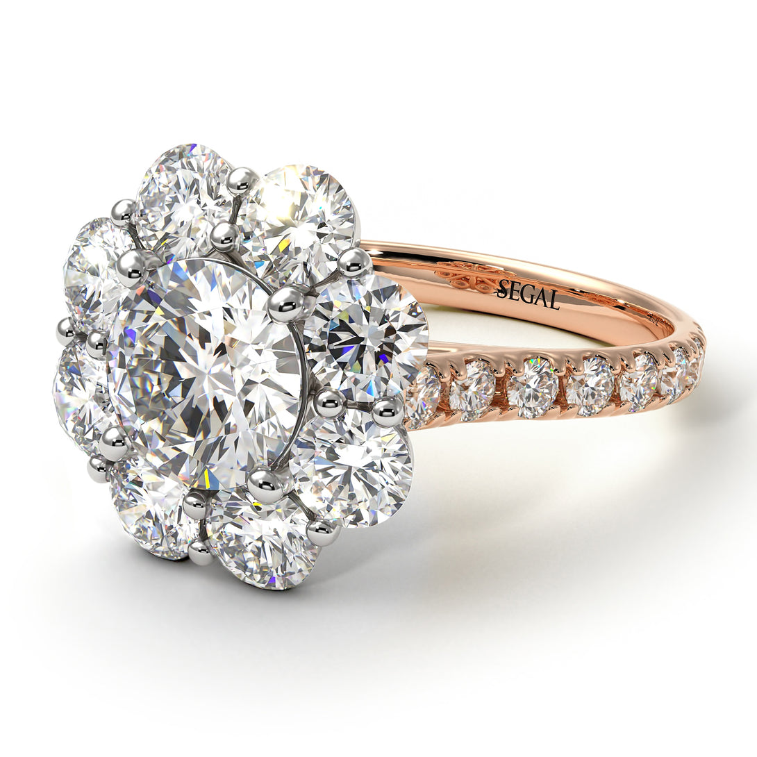 Two Tones Glamorous Diamond Halo Engagement Ring - Amaya No. 78