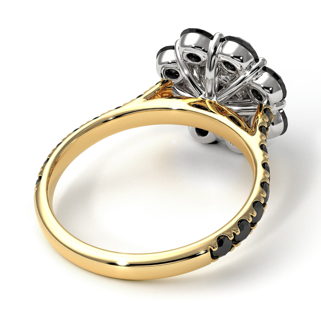 Two Tones Glamorous Black Diamond Halo Engagement Ring - Amaya No. 80