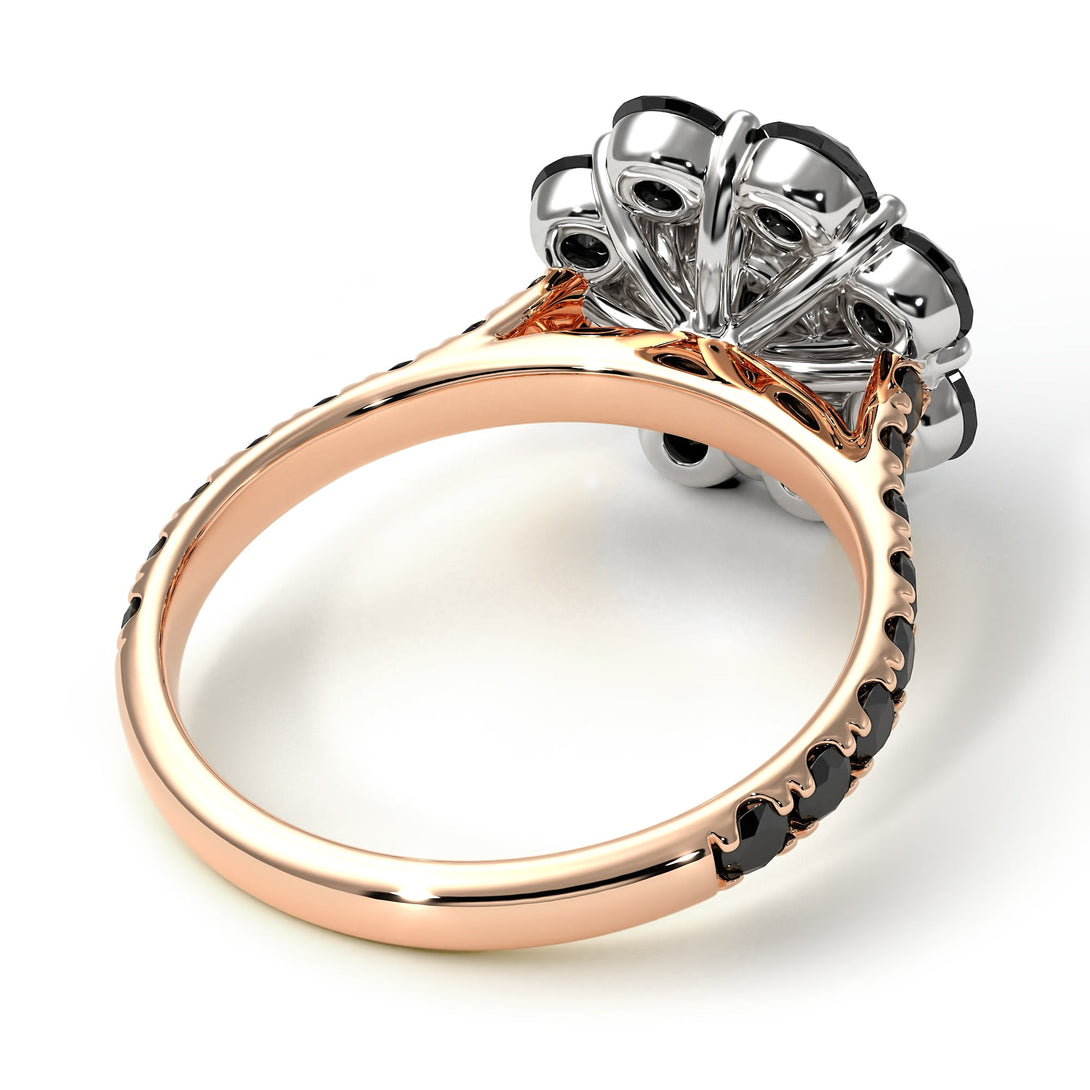 Two Tones Glamorous Black Diamond Halo Engagement Ring - Amaya No. 81