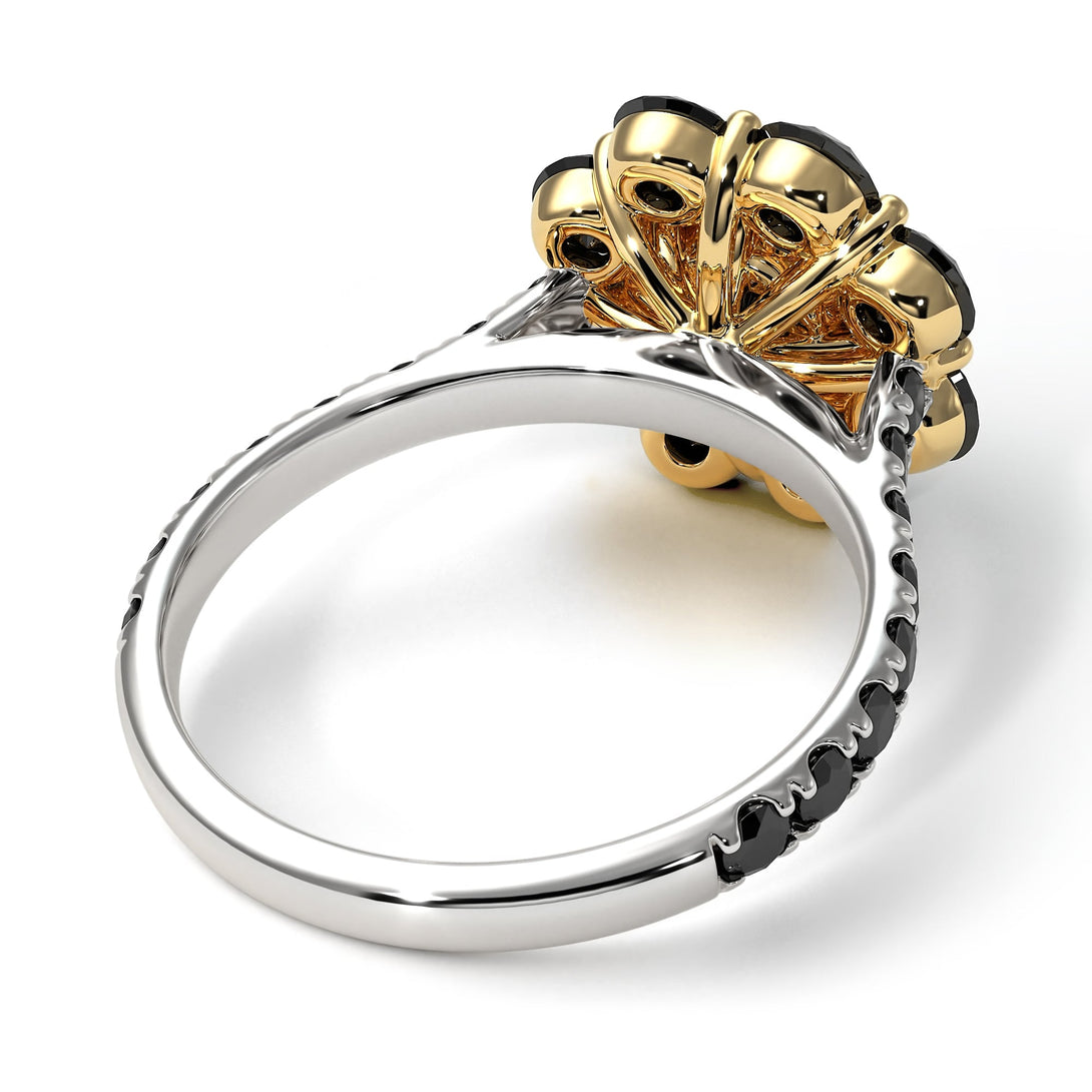 Two Tones Glamorous Black Diamond Halo Engagement Ring - Amaya No. 80
