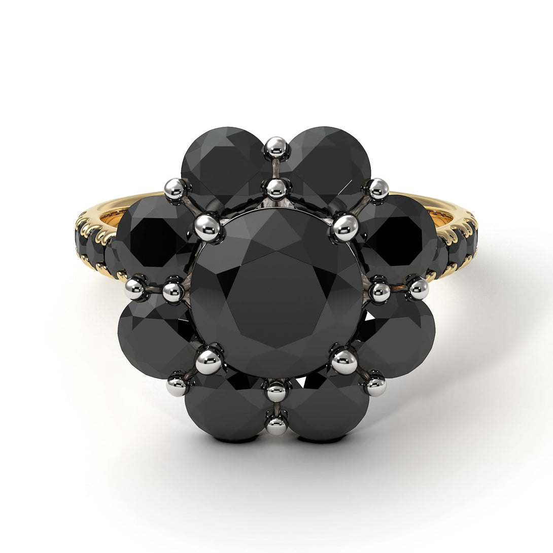 Two Tones Glamorous Black Diamond Halo Engagement Ring - Amaya No. 80