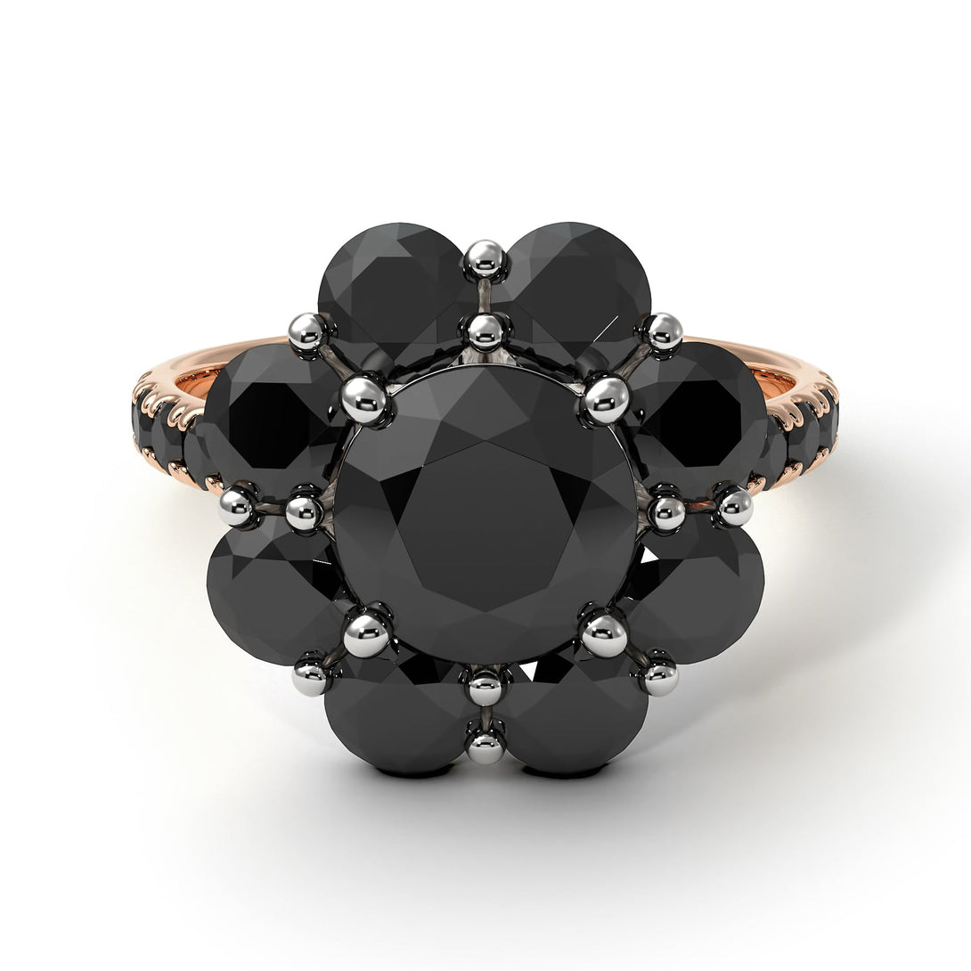 Two Tones Glamorous Black Diamond Halo Engagement Ring - Amaya No. 81