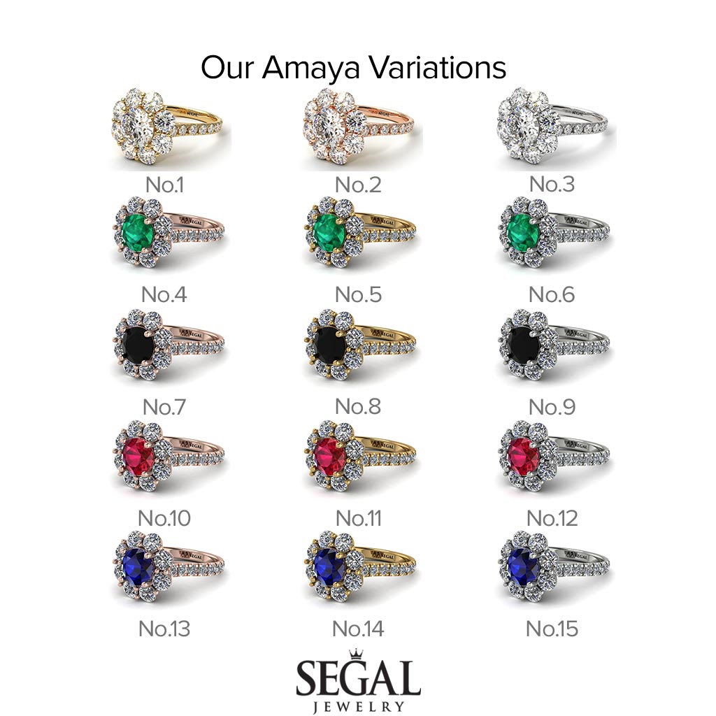 Two Tones Glamorous Diamond Halo Engagement Ring - Amaya No. 76