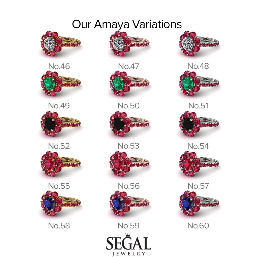 Two Tones Glamorous Diamond Halo Engagement Ring - Amaya No. 76