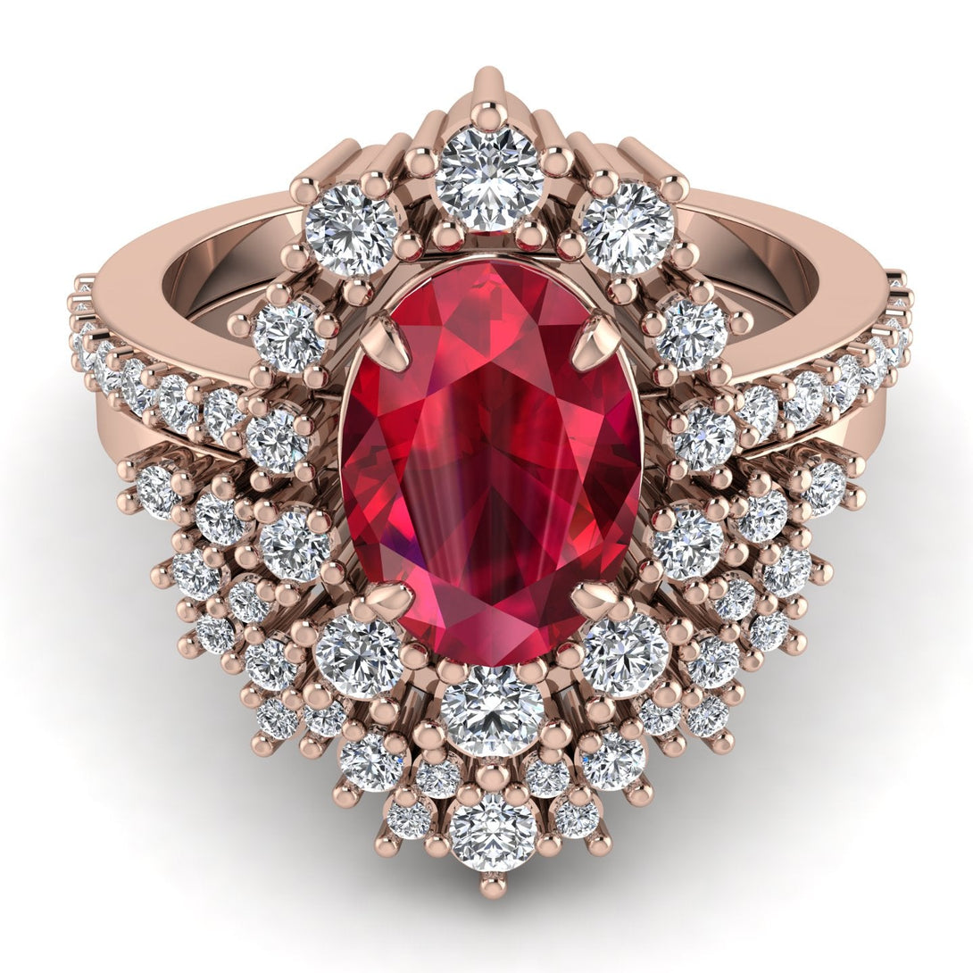Glamorous Oval Ruby Bridal Set - Emily No. 11