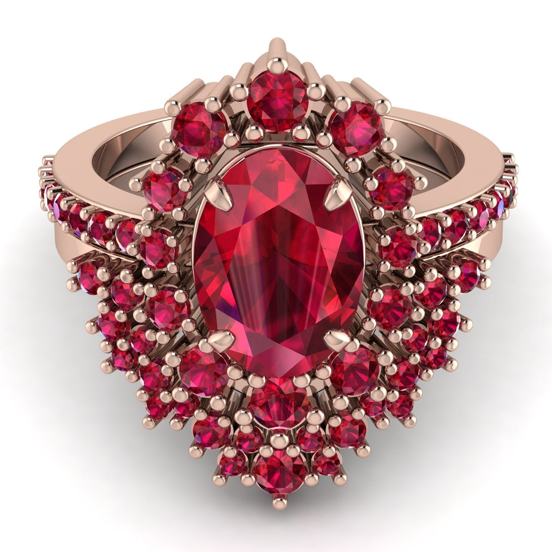 Glamorous Oval Ruby Bridal Set - Emily No. 56