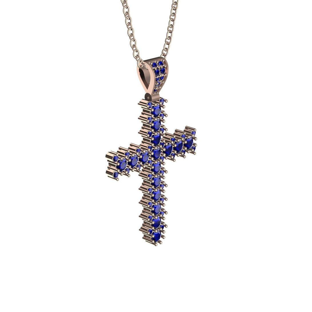 Glamorous Sapphire Cross Pendant - Raymond No. 14