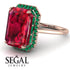 Halo Emerald Cut Ruby Ring With Hidden Emeralds - Rowan No. 26