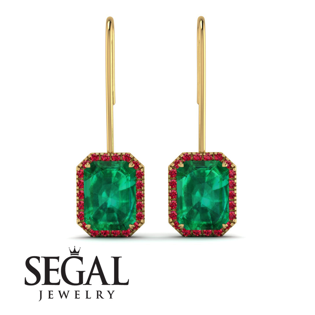 Halo Emerald Cut Emerald Earrings - Izabella No. 49