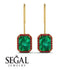 Halo Emerald Cut Emerald Earrings - Izabella No. 49