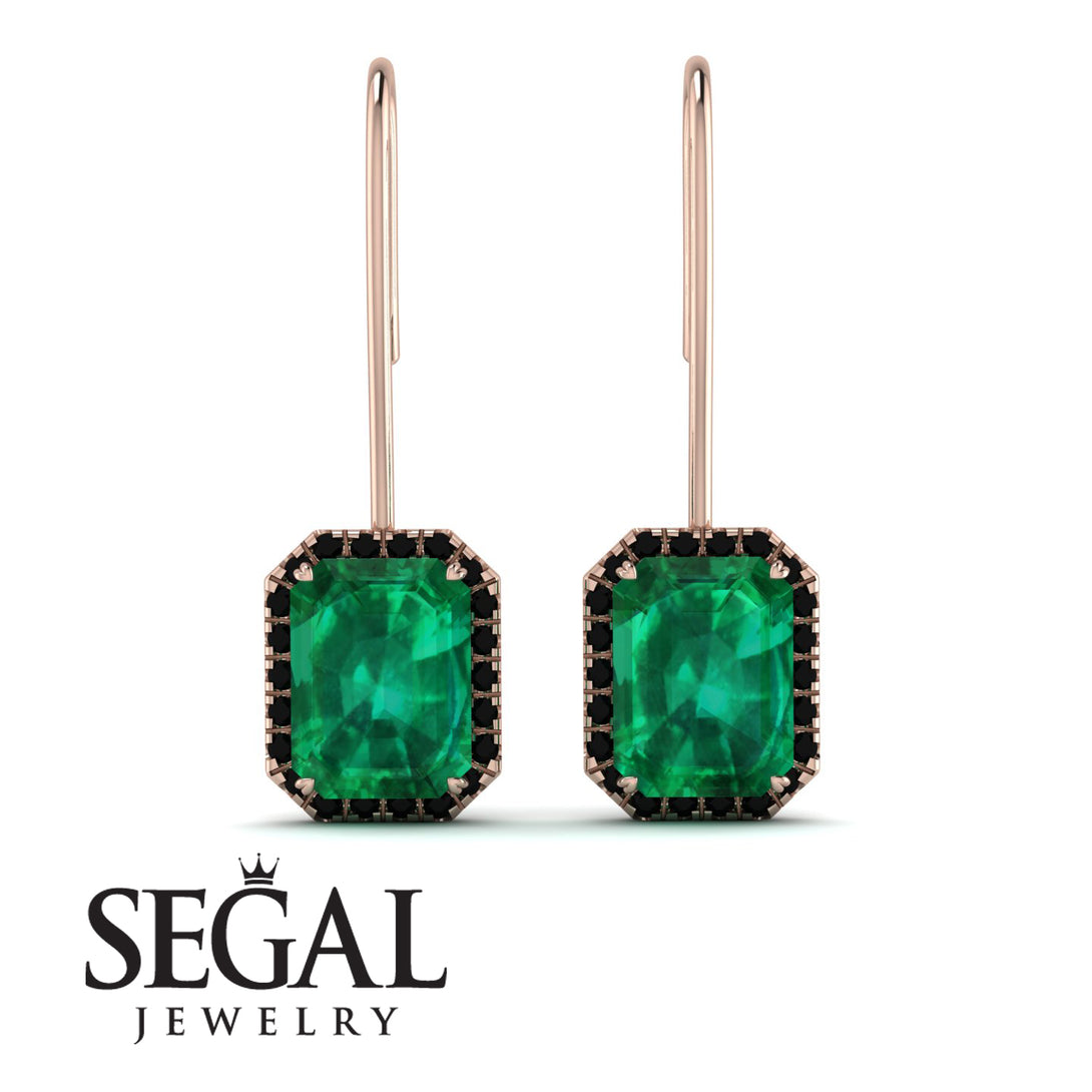 Halo Emerald Cut Emerald Earrings - Izabella No. 35