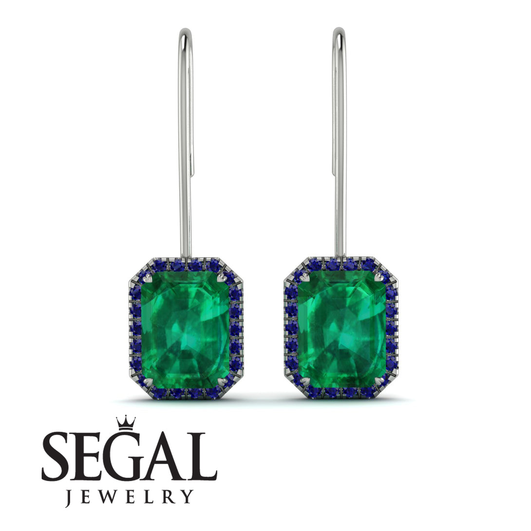 Halo Emerald Cut Emerald Earrings - Izabella No. 66
