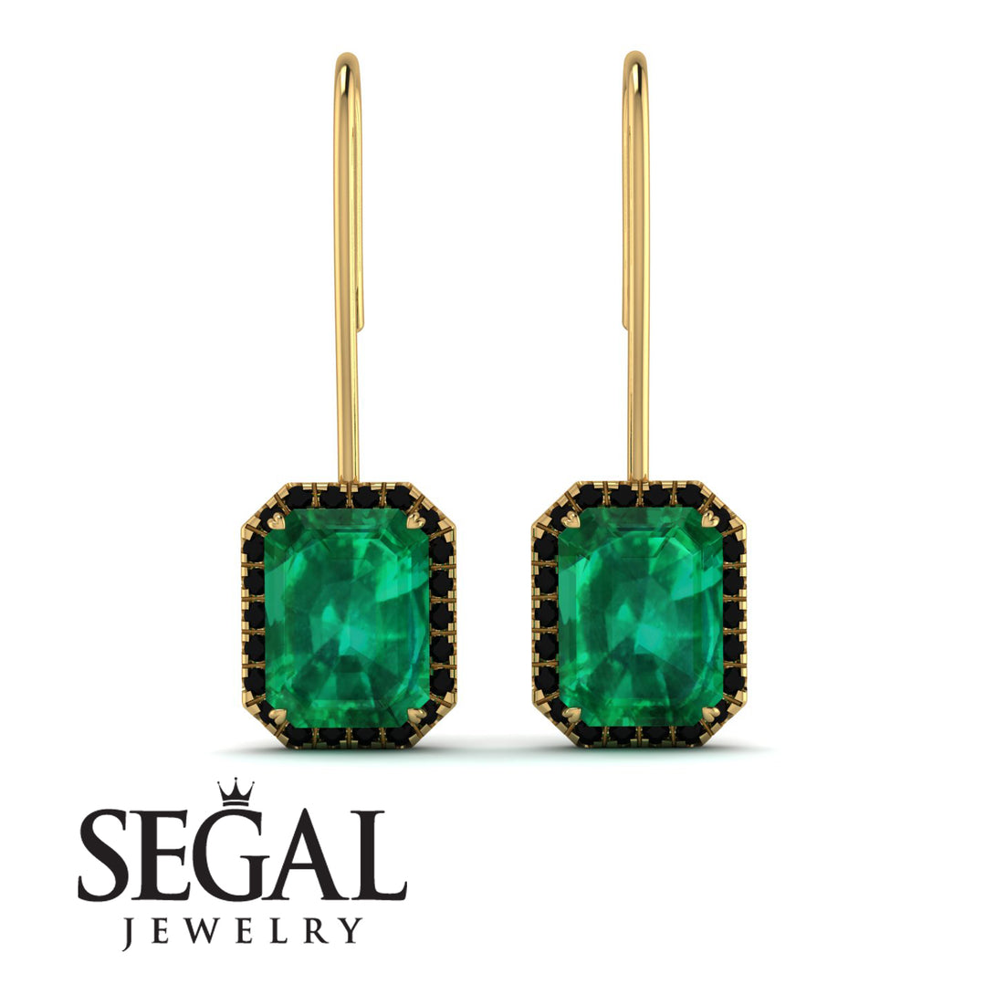 Halo Emerald Cut Emerald Earrings - Izabella No. 34