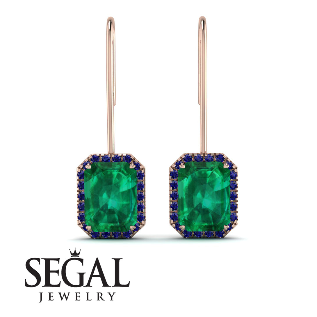 Halo Emerald Cut Emerald Earrings - Izabella No. 65