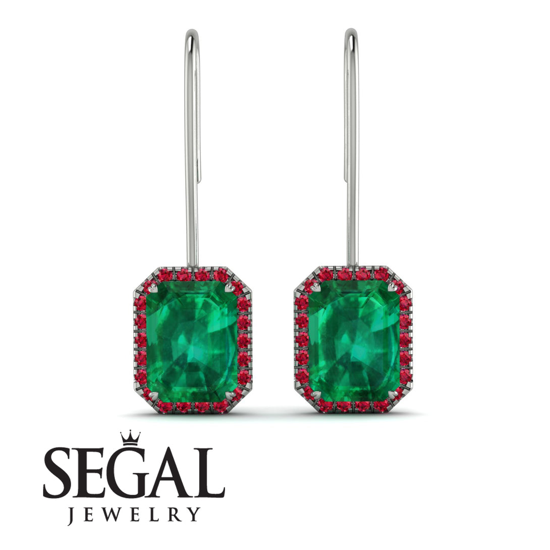 Halo Emerald Cut Emerald Earrings - Izabella No. 51