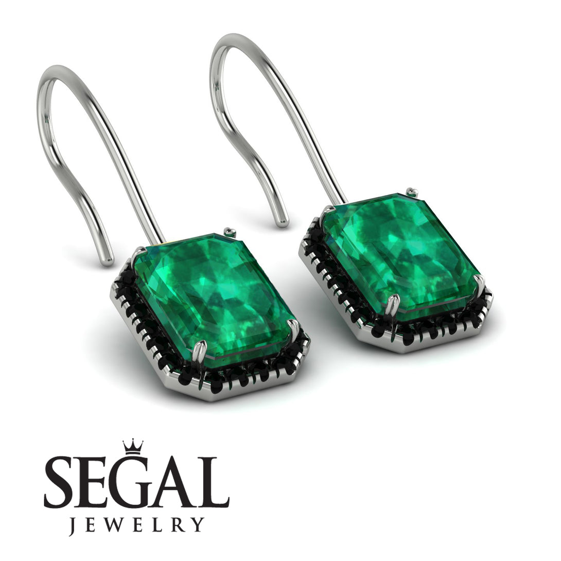 Halo Emerald Cut Emerald Earrings - Izabella No. 36