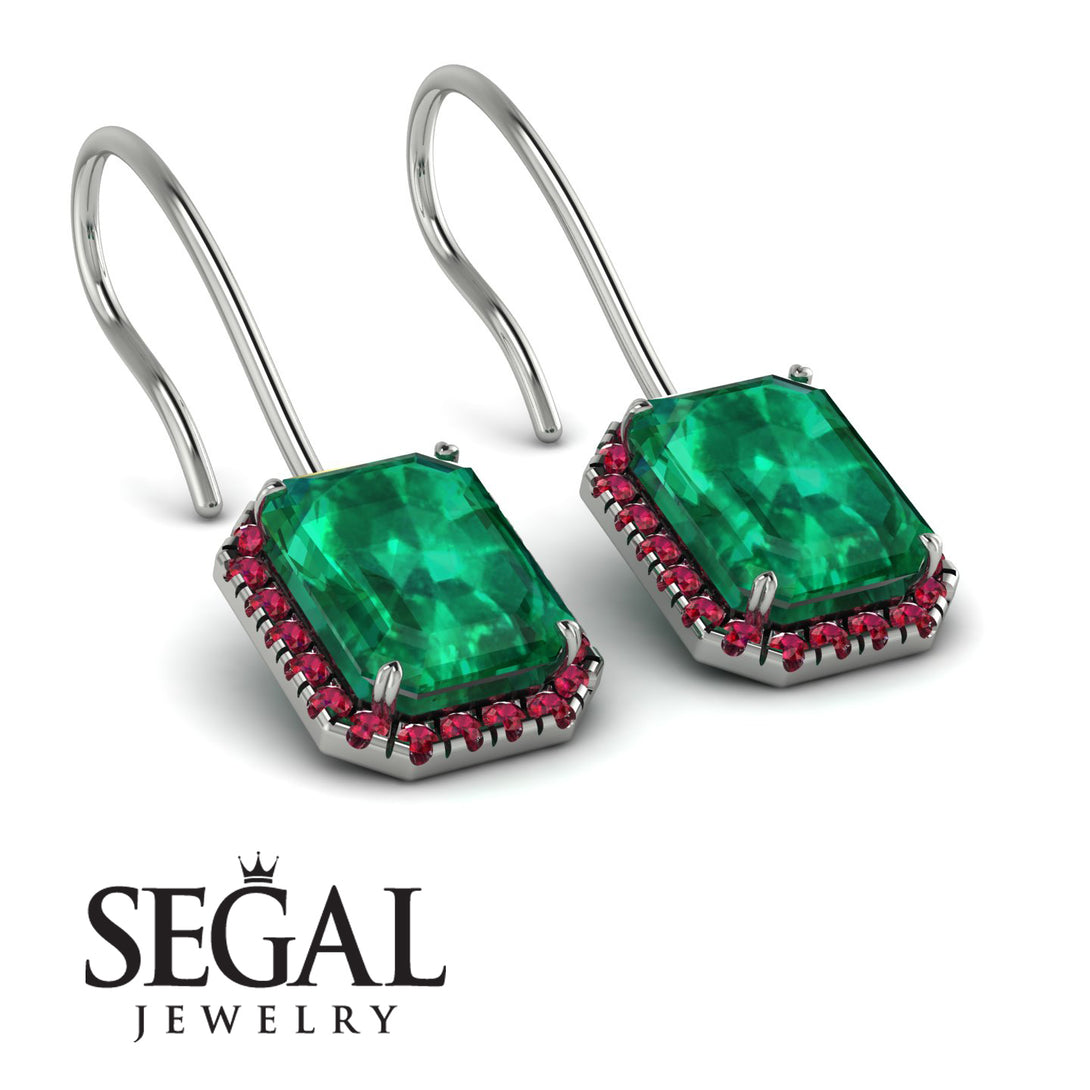 Halo Emerald Cut Emerald Earrings - Izabella No. 51