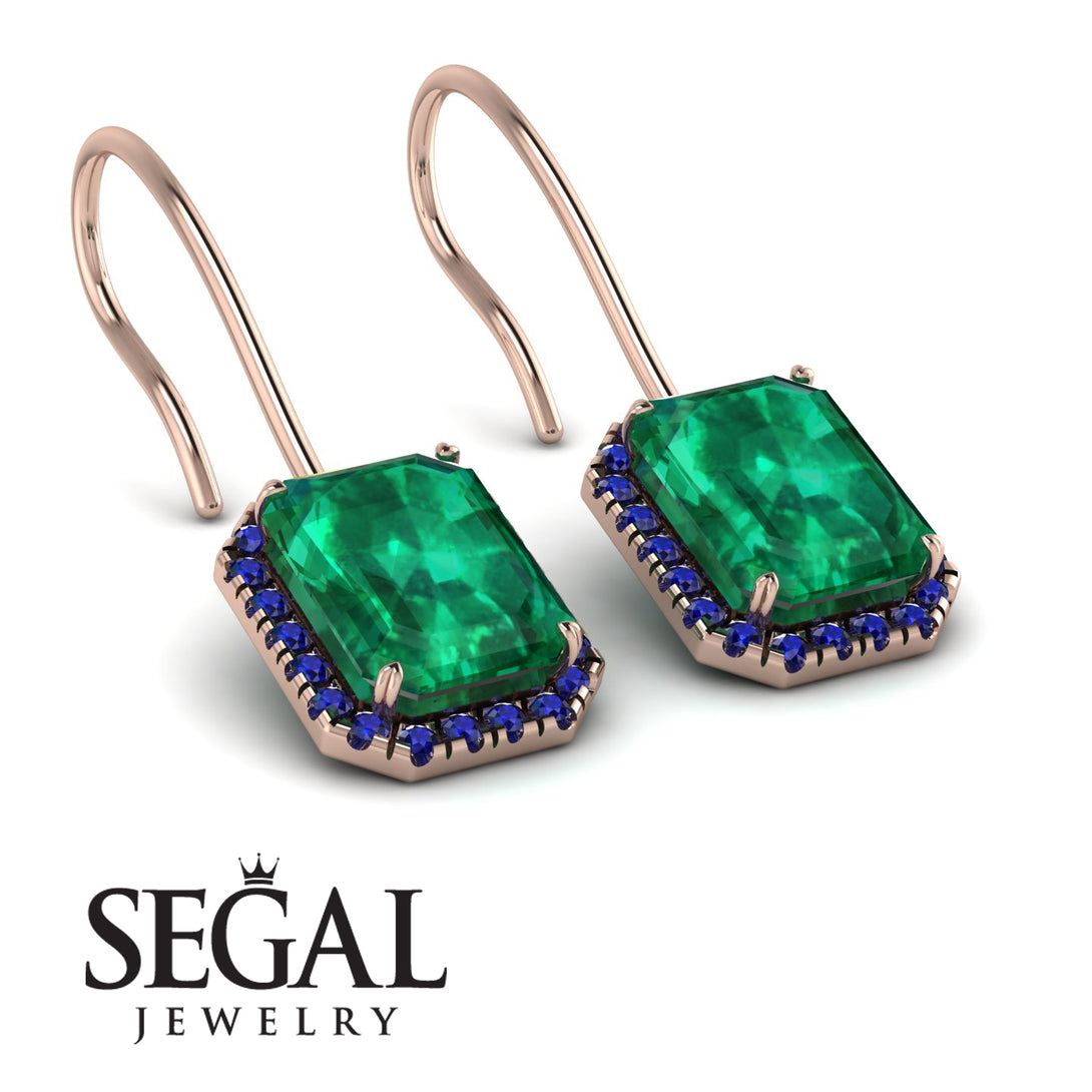 Halo Emerald Cut Emerald Earrings - Izabella No. 65